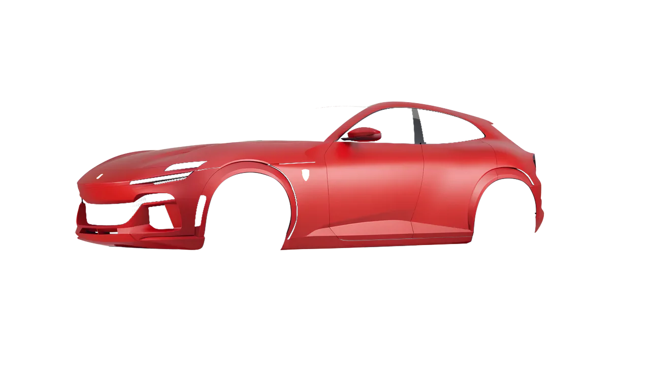Ferrari Purosangue 2024 wrapped in Cardinal Red Matt (ORACAL 970RA-028M), front three-quarter view