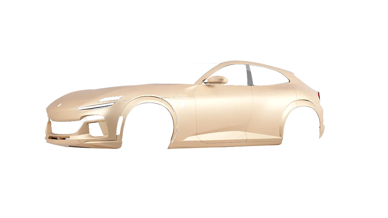 Ferrari Purosangue 2024 wrapped in Champagne Myst Matt (ORACAL 970RA-996M), front three-quarter view