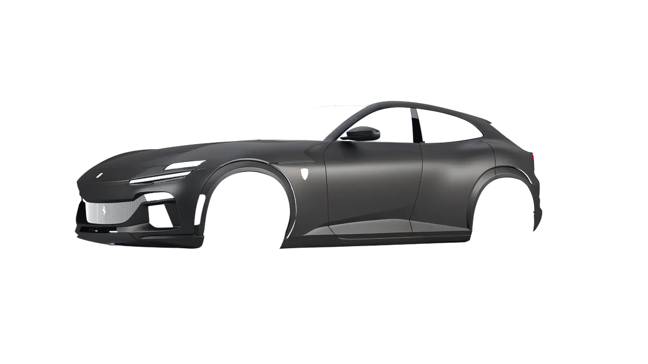 Ferrari Purosangue 2024 wrapped in Charcoal Metallic (3M M211), front three-quarter view