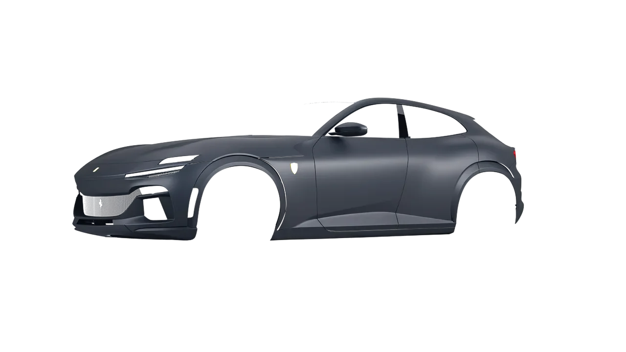 Ferrari Purosangue 2024 wrapped in Dark Gray (3M M261), front three-quarter view