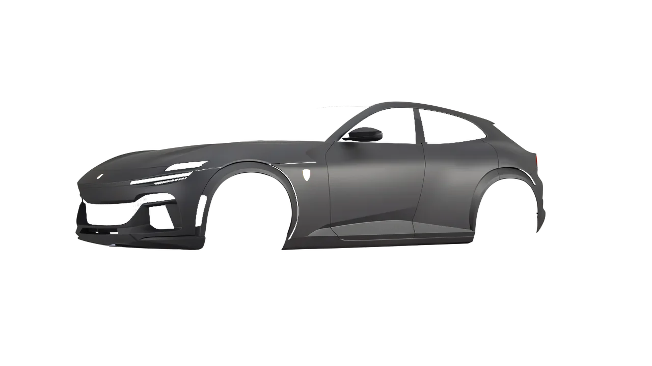 Ferrari Purosangue 2024 wrapped in Dark Grey Matt (ORACAL 970RA-073M), front three-quarter view