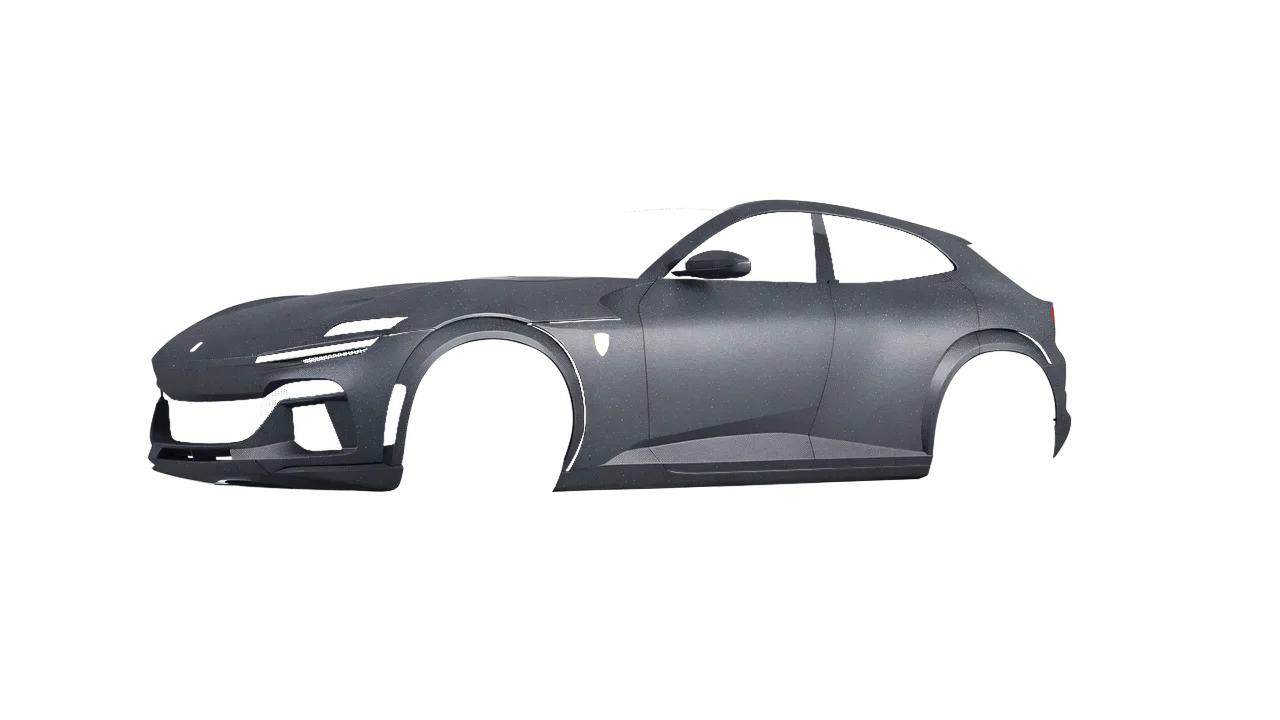 Ferrari Purosangue 2024 wrapped in Dark Grey Matt (KPMF K89015), front three-quarter view