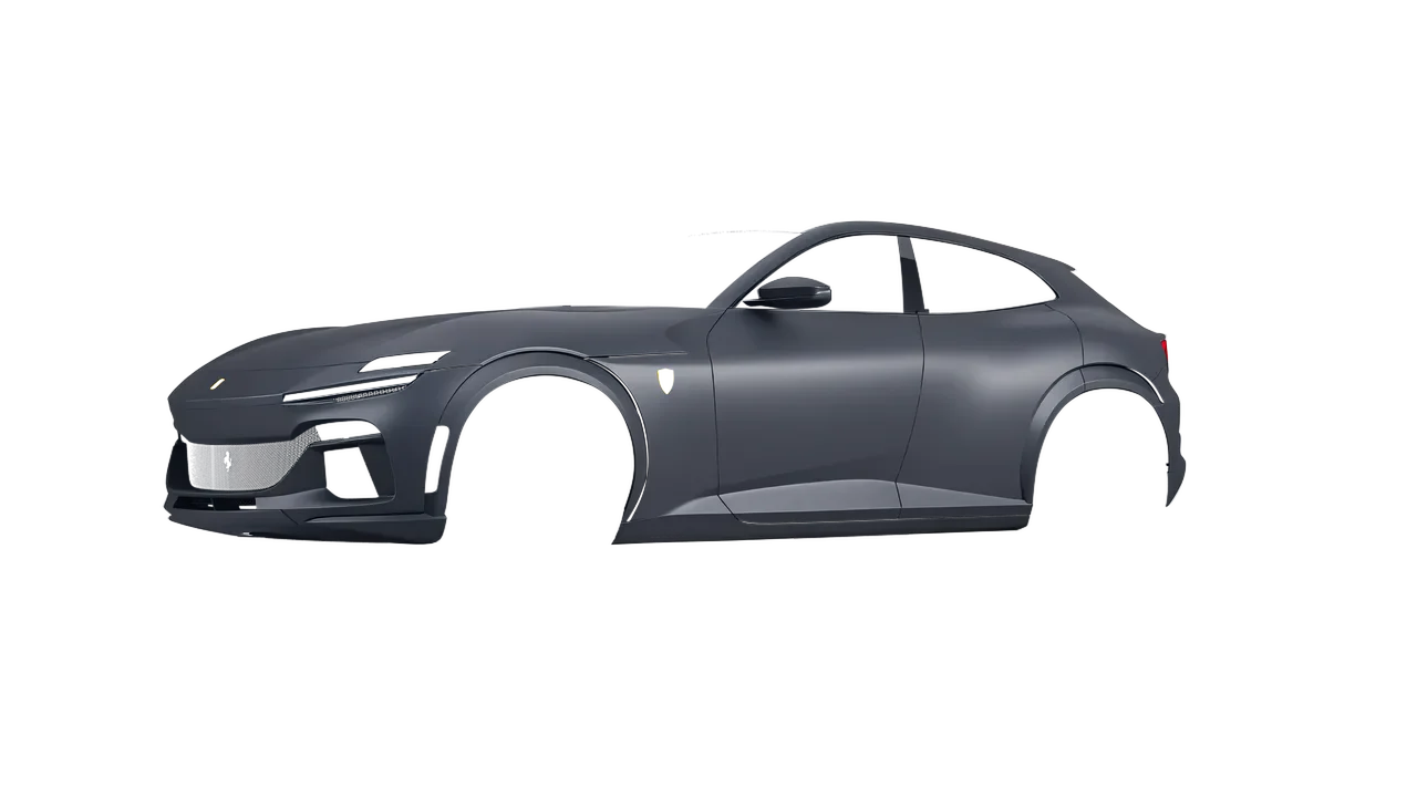 Ferrari Purosangue 2024 wrapped in Dark Grey (Avery Dennison SW900-856-O), front three-quarter view