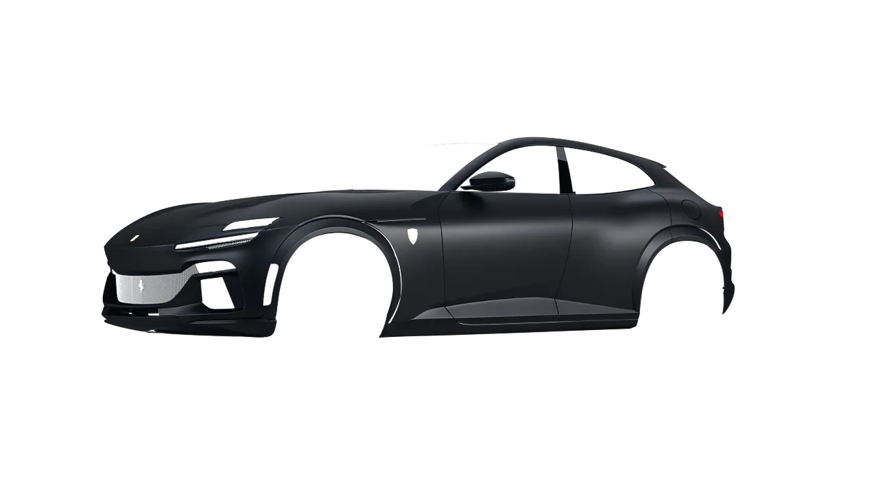 Ferrari Purosangue 2024 wrapped in Deep Black (3M M22), front three-quarter view