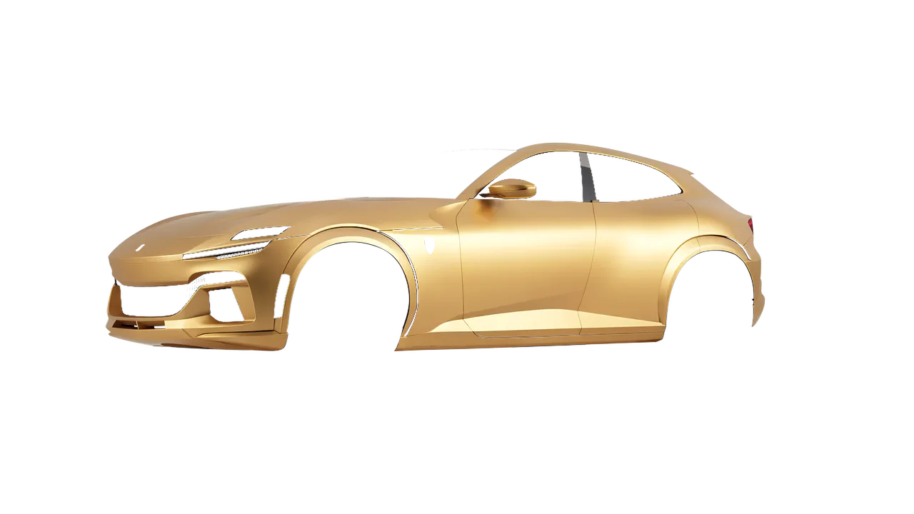 Ferrari Purosangue 2024 wrapped in Divine Gold Matt (ORACAL 970RA-995M), front three-quarter view