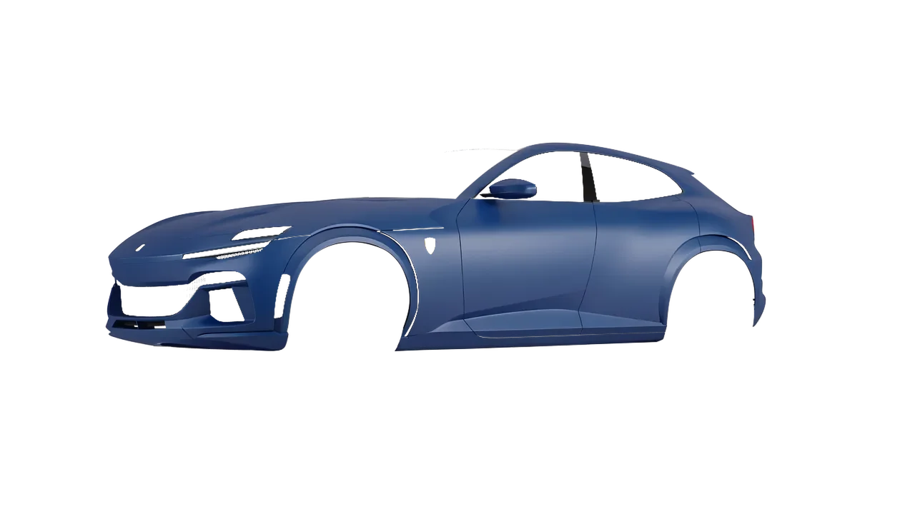 Ferrari Purosangue 2024 wrapped in Indigo Blue Matt (ORACAL 970RA-544M), front three-quarter view