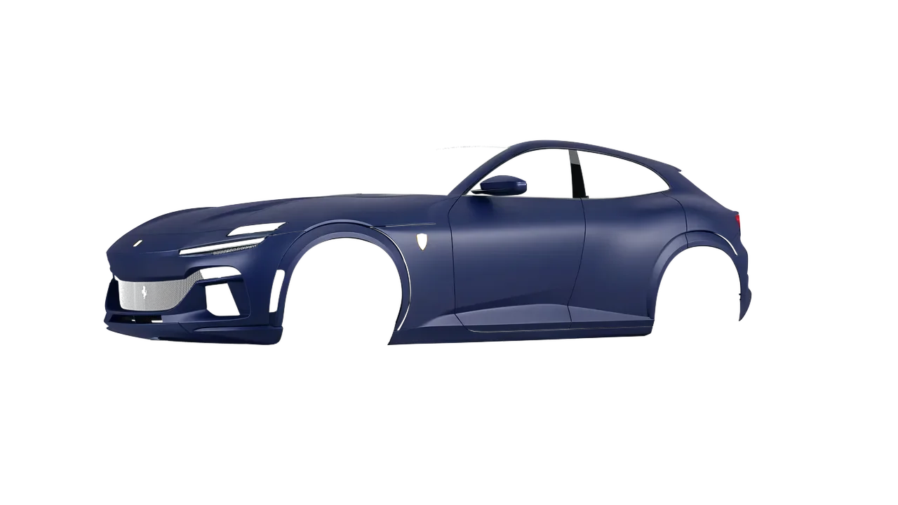 Ferrari Purosangue 2024 wrapped in Indigo (3M M27), front three-quarter view
