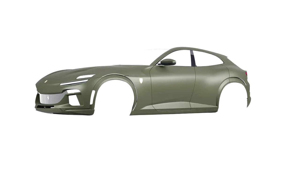 Ferrari Purosangue 2024 wrapped in Khaki Green (Avery Dennison SW900-711-O), front three-quarter view