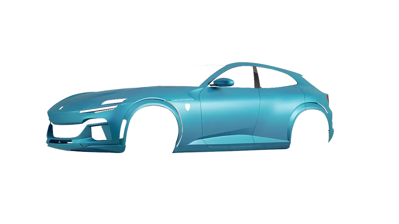 Ferrari Purosangue 2024 wrapped in Lagoon Matt (ORACAL 970RA-553M), front three-quarter view