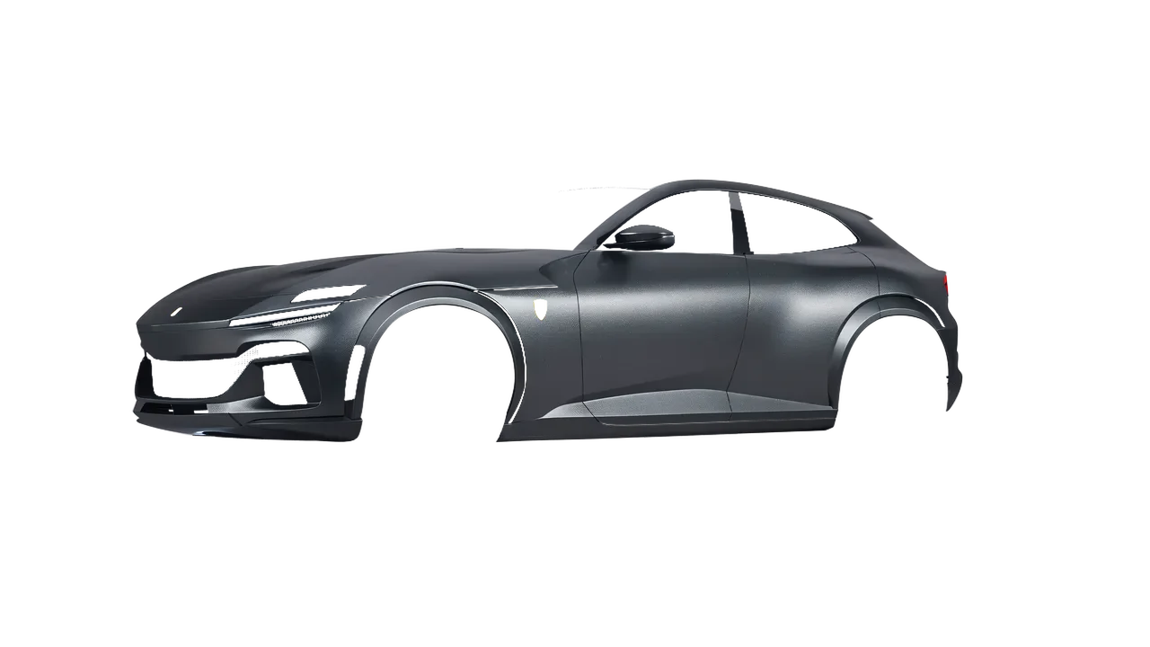 Ferrari Purosangue 2024 wrapped in Matt Anthracite (KPMF K75320), front three-quarter view