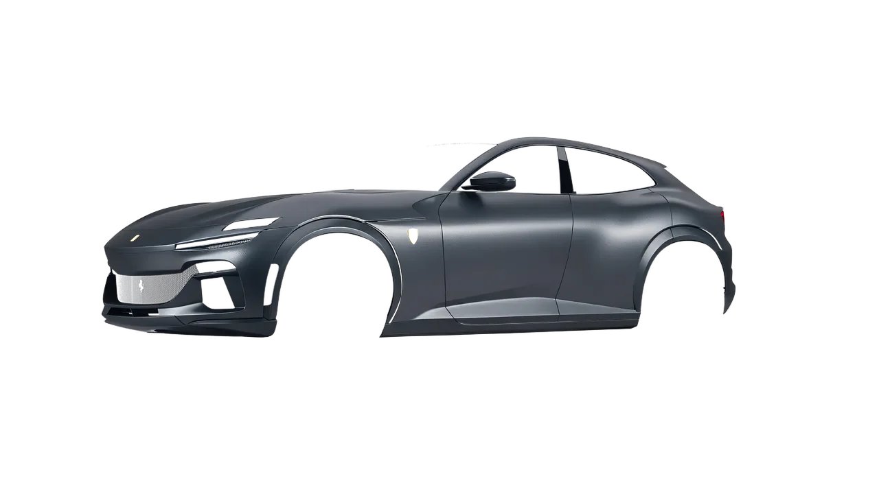 Ferrari Purosangue 2024 wrapped in Anthracite (Avery Dennison SW900-858-M), front three-quarter view