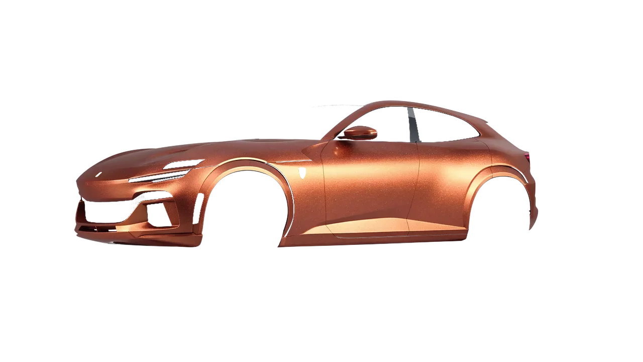 Ferrari Purosangue 2024 wrapped in Matt Autumn Fire (KPMF K75554), front three-quarter view