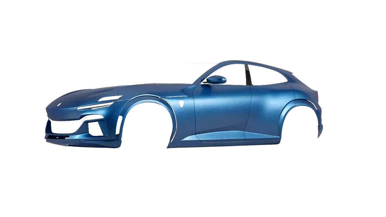 Ferrari Purosangue 2024 wrapped in Azure Matt (ORACAL 970RA-197M), front three-quarter view