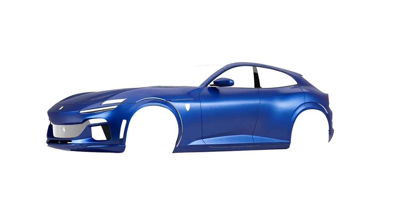 Ferrari Purosangue 2024 wrapped in Brilliant Blue (Avery Dennison SW900-671-M), front three-quarter view