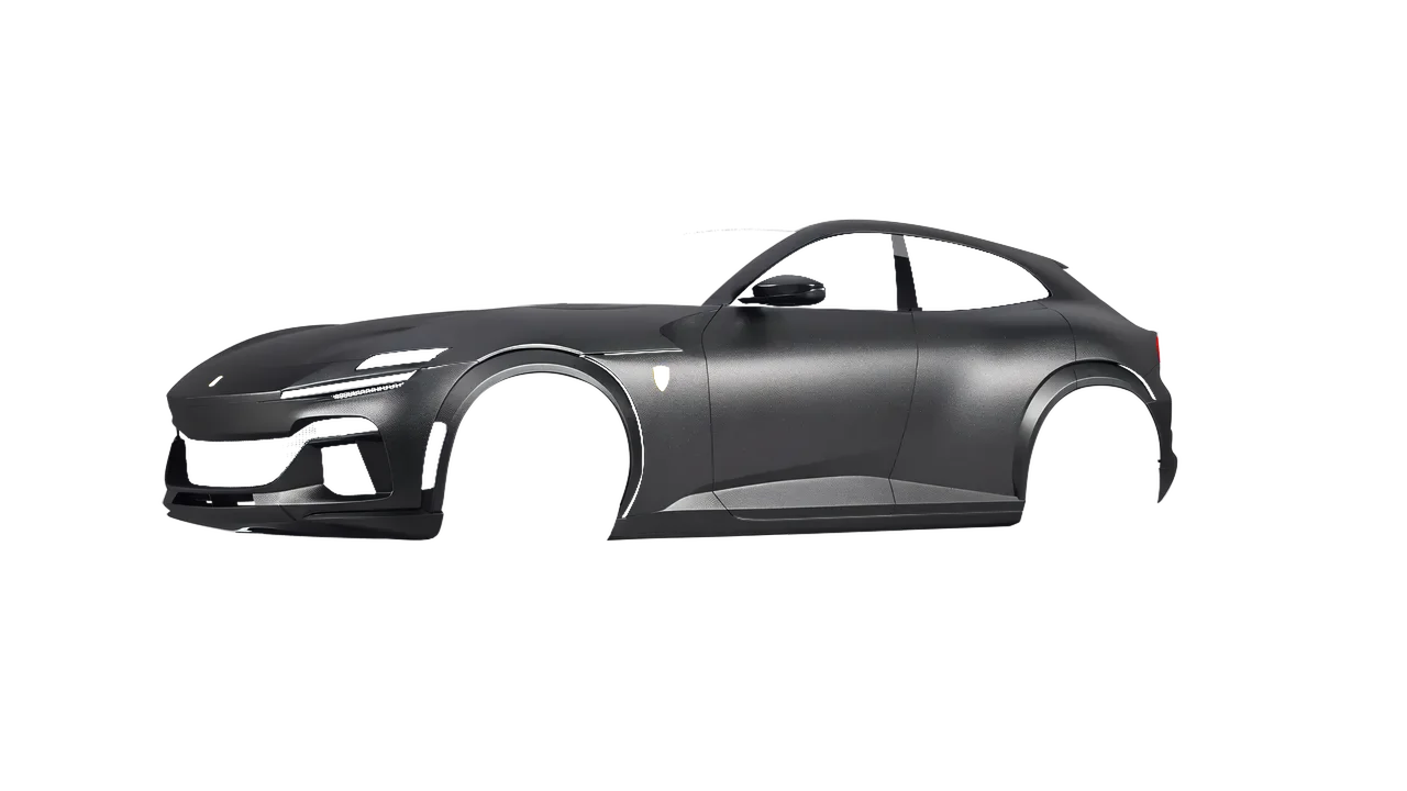 Ferrari Purosangue 2024 wrapped in Charcoal Matt (ORACAL 970RA-937M), front three-quarter view