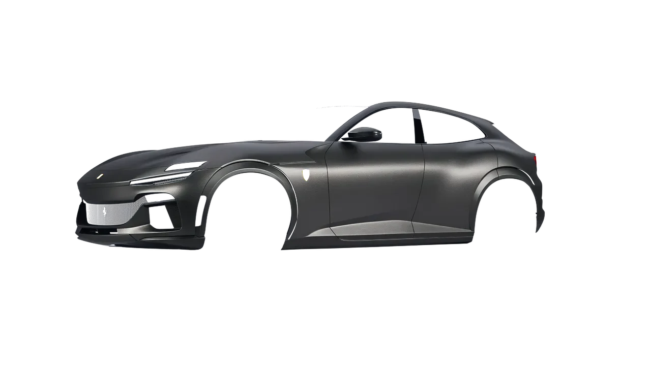 Ferrari Purosangue 2024 wrapped in Charcoal (Avery Dennison SW900-845-M), front three-quarter view
