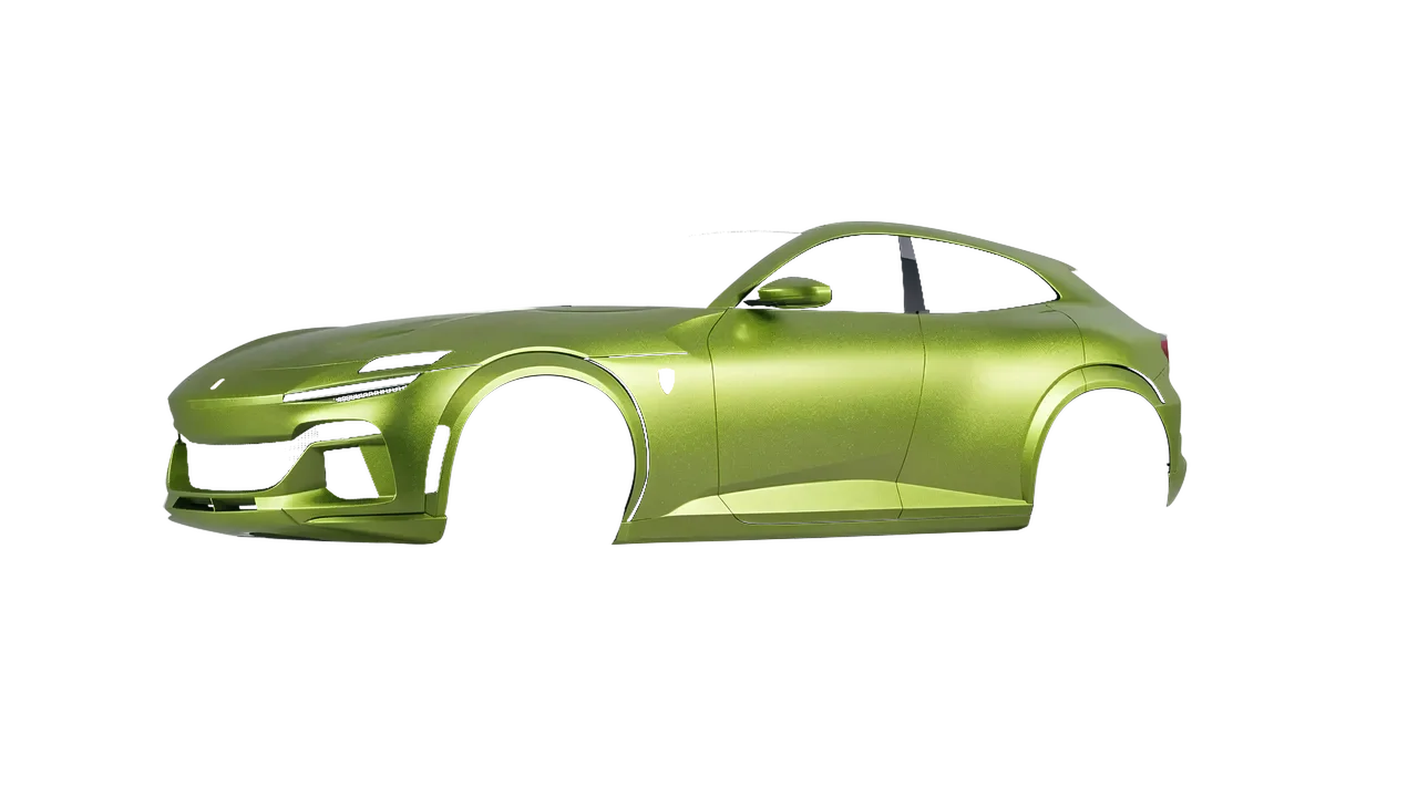 Ferrari Purosangue 2024 wrapped in Matt Dynamic Lime (KPMF K75503), front three-quarter view