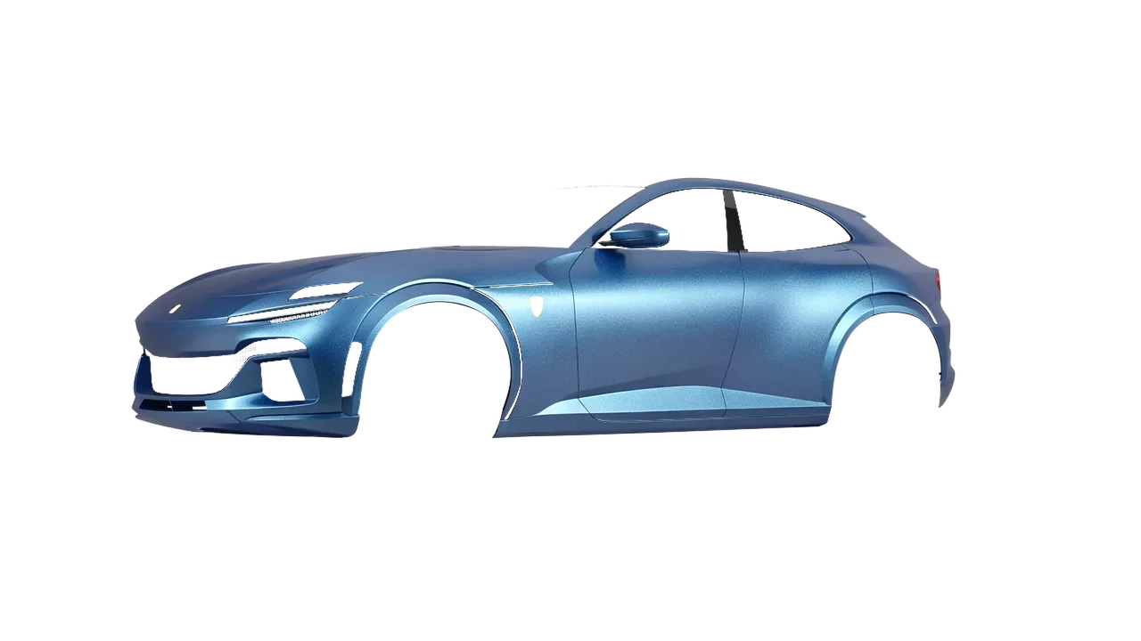 Ferrari Purosangue 2024 wrapped in Matt Elan Blue (KPMF K75561), front three-quarter view