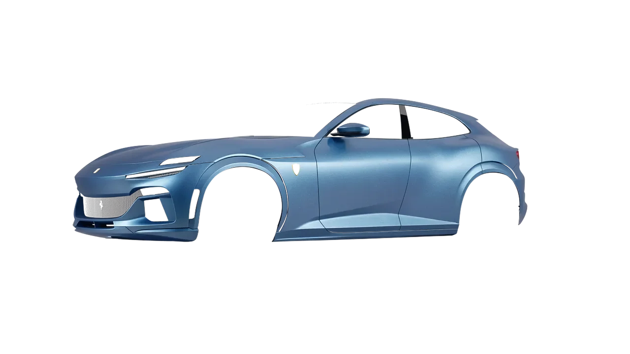 Ferrari Purosangue 2024 wrapped in Frosty Blue (Avery Dennison SW900-643-M), front three-quarter view