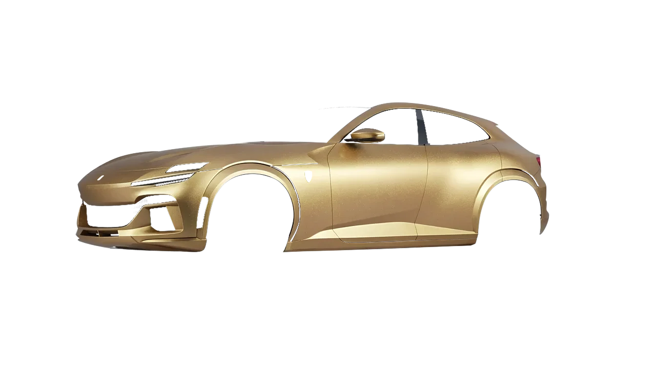 Ferrari Purosangue 2024 wrapped in Matt Gold Eclipse (KPMF K75581), front three-quarter view