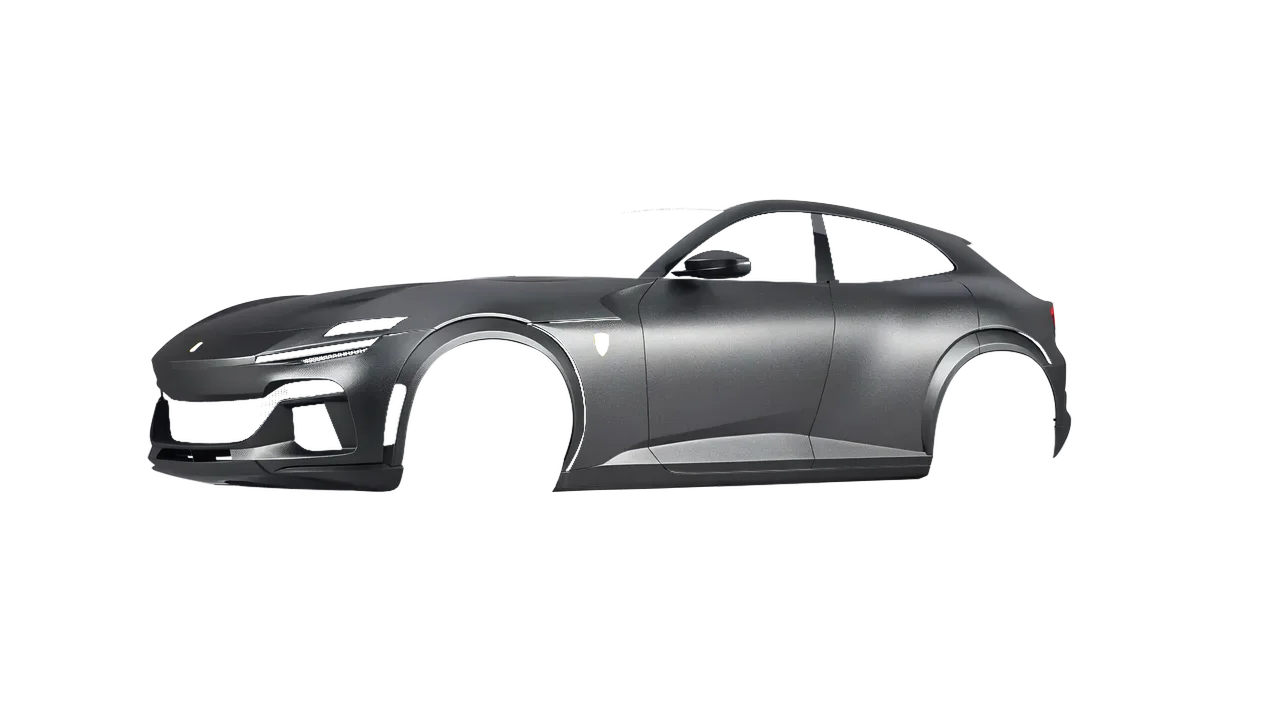 Ferrari Purosangue 2024 wrapped in Graphite Matt (ORACAL 970RA-932M), front three-quarter view