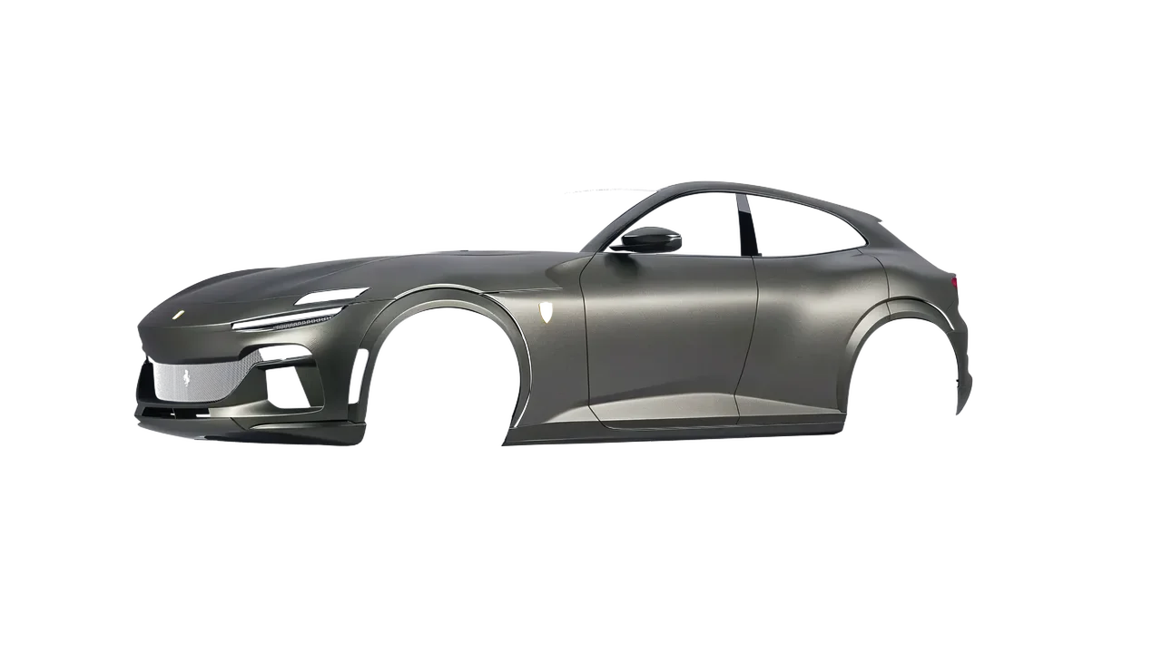 Ferrari Purosangue 2024 wrapped in Gunmetal (Avery Dennison SW900-840-M), front three-quarter view