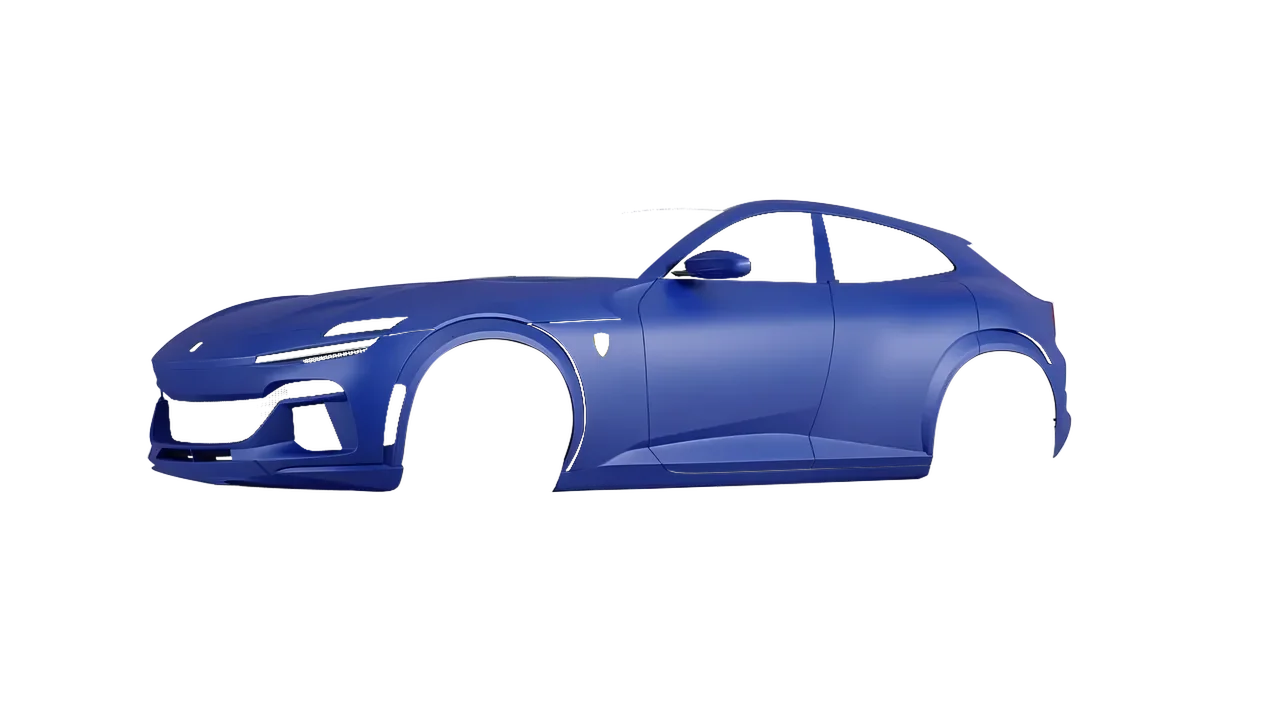 Ferrari Purosangue 2024 wrapped in Matt Iced Blue Titanium (KPMF K75505), front three-quarter view