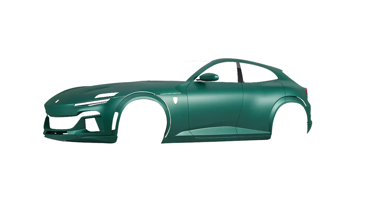 Ferrari Purosangue 2024 wrapped in Matt Iced Green Titanium (KPMF K75507), front three-quarter view