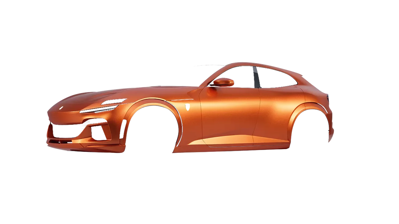 Ferrari Purosangue 2024 wrapped in Matt Iced Orange Titanium (KPMF K75502), front three-quarter view