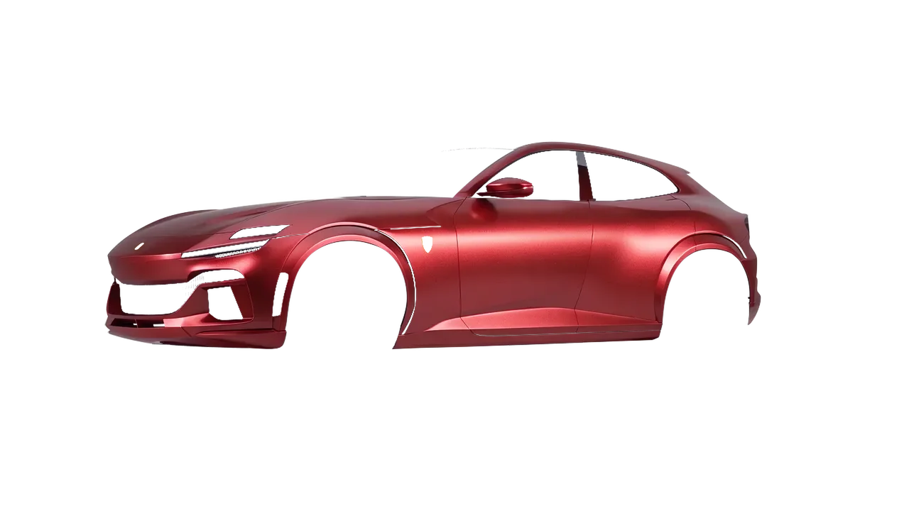 Ferrari Purosangue 2024 wrapped in Matt Iced Red Titanium (KPMF K75506), front three-quarter view
