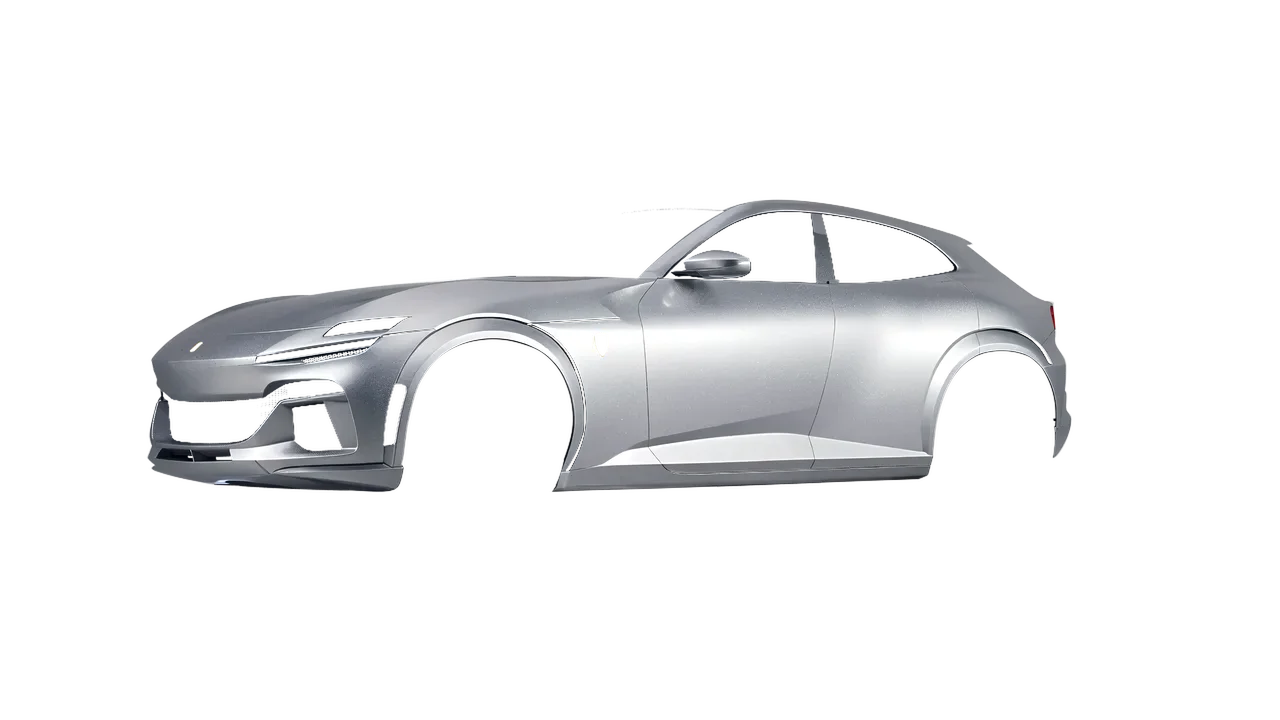 Ferrari Purosangue 2024 wrapped in Matt Iced Silver Titanium (KPMF K75501), front three-quarter view