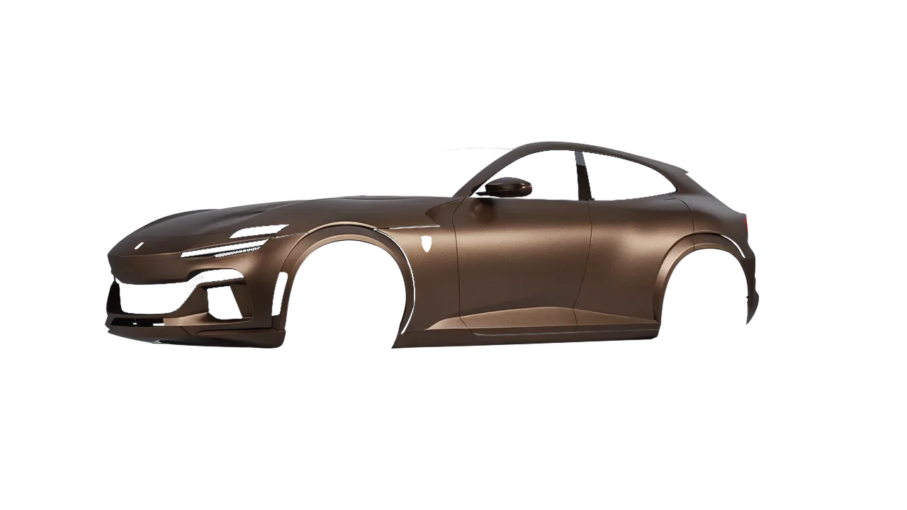 Ferrari Purosangue 2024 wrapped in Matt Java Brown (KPMF K75543), front three-quarter view
