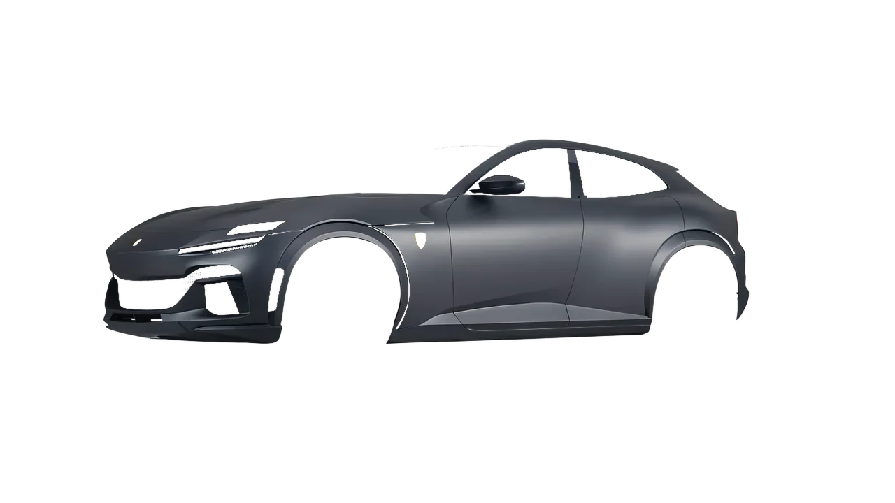 Ferrari Purosangue 2024 wrapped in Matt Magnetic Black (KPMF K75551), front three-quarter view