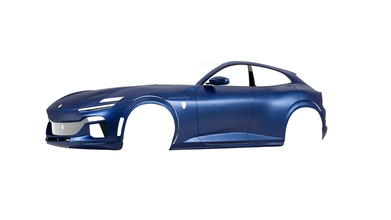Ferrari Purosangue 2024 wrapped in Night Blue (Avery Dennison SW900-623-M), front three-quarter view