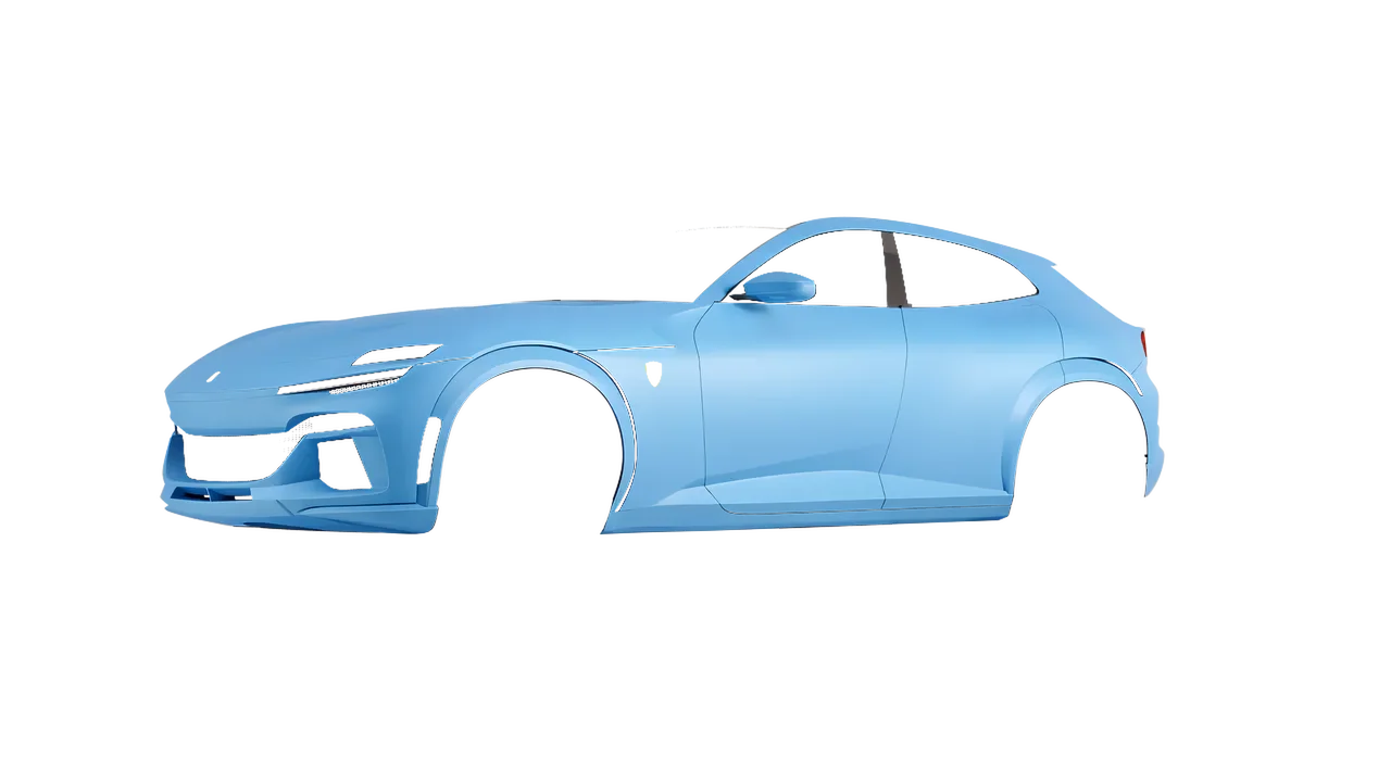 Ferrari Purosangue 2024 wrapped in Matt Palladian Blue (KPMF K75517), front three-quarter view