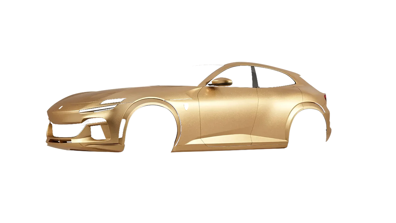 Ferrari Purosangue 2024 wrapped in Pyrite Matt (ORACAL 970RA-926M), front three-quarter view