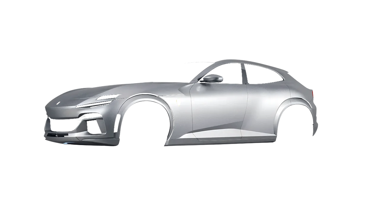 Ferrari Purosangue 2024 wrapped in Silver Grey Matt (ORACAL 970RA-090M), front three-quarter view