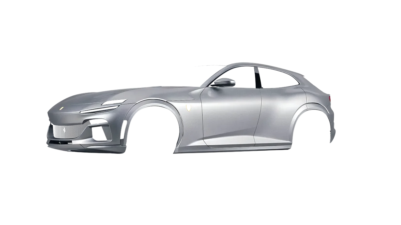 Ferrari Purosangue 2024 wrapped in Matte Metallic Silver (Avery Dennison SW900-857-M), front three-quarter view