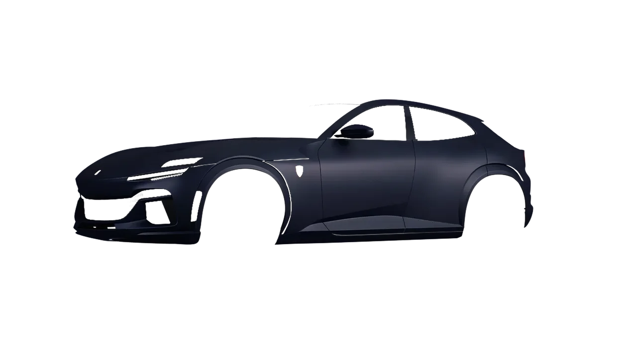 Ferrari Purosangue 2024 wrapped in Matt Sinister Blue (KPMF K75562), front three-quarter view