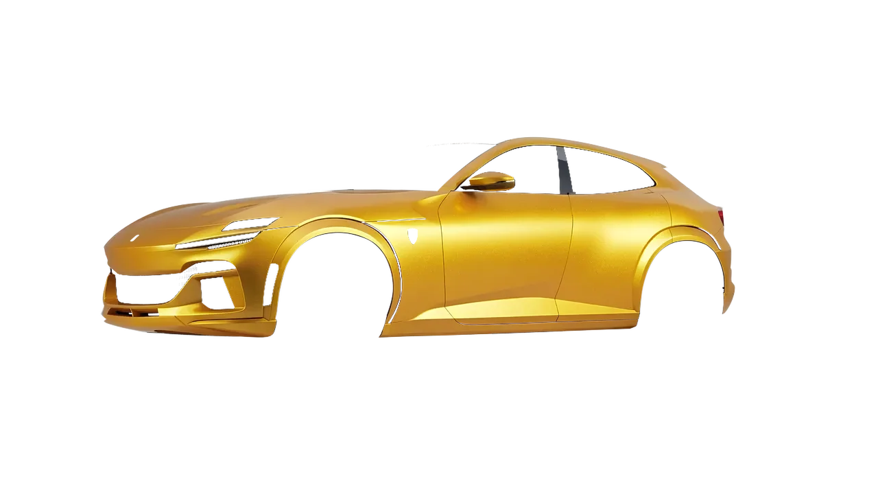 Ferrari Purosangue 2024 wrapped in Matt Sonic Yellow Pearl (KPMF K75538), front three-quarter view