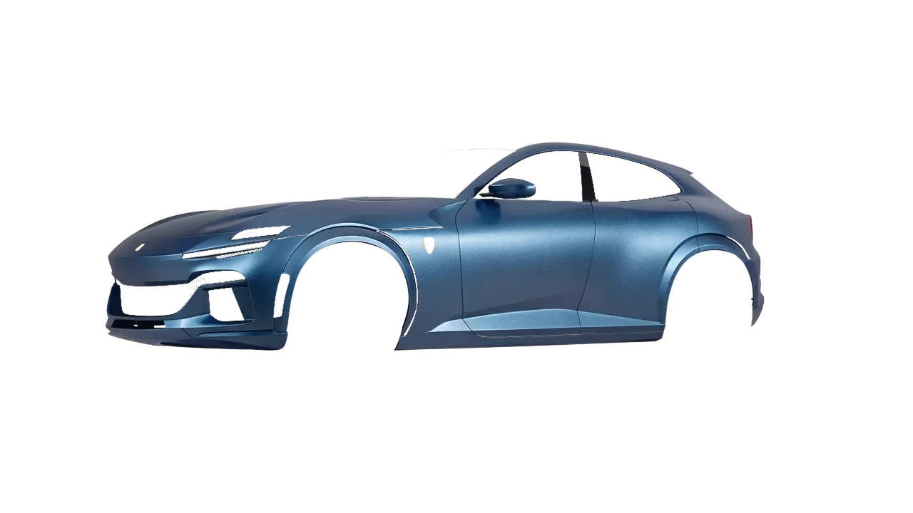 Ferrari Purosangue 2024 wrapped in Matt Trenton Blue (KPMF K75544), front three-quarter view
