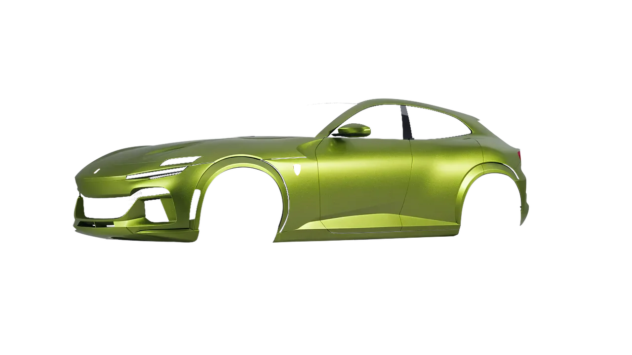 Ferrari Purosangue 2024 wrapped in Matt Viper Green (KPMF K75542), front three-quarter view