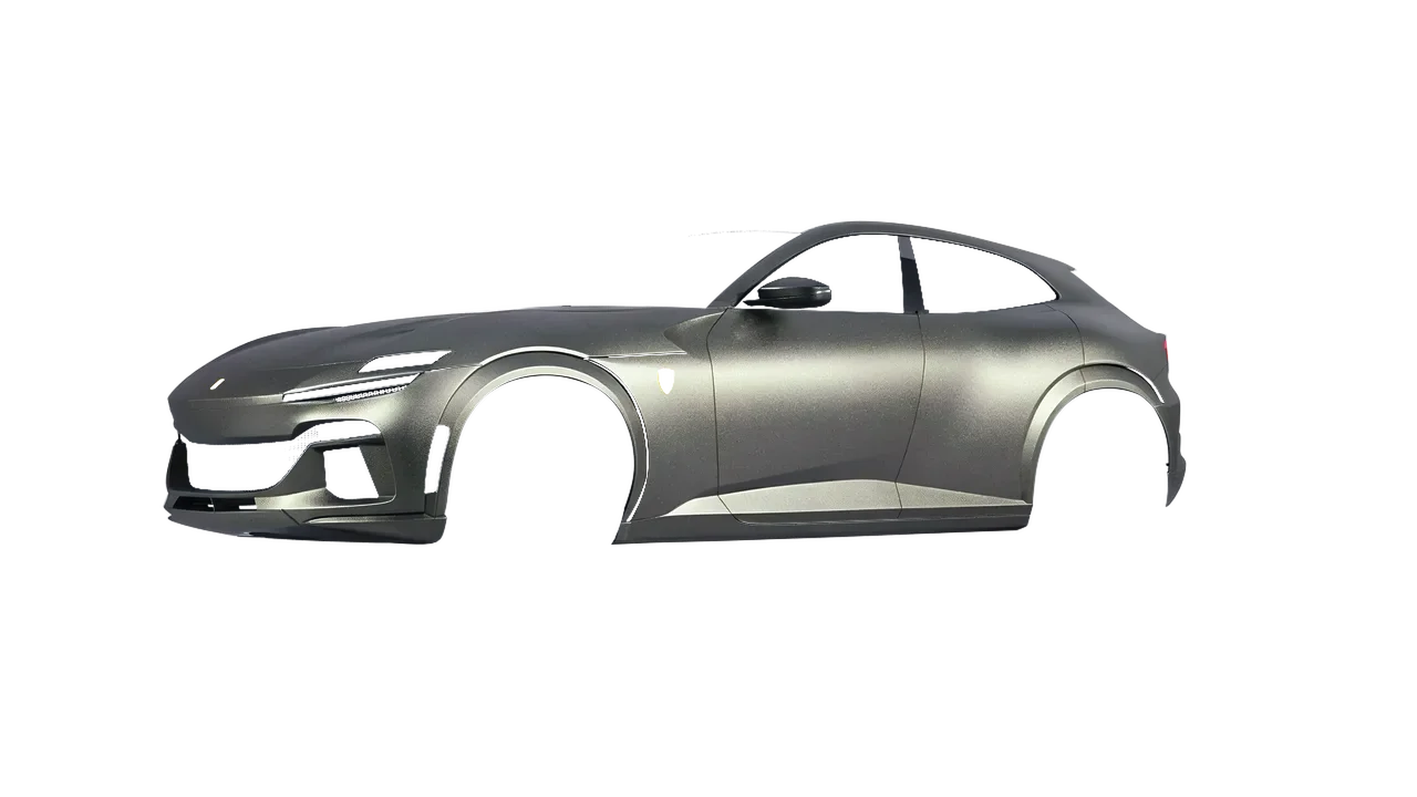Ferrari Purosangue 2024 wrapped in Matt Welsh Slate (KPMF K75550), front three-quarter view