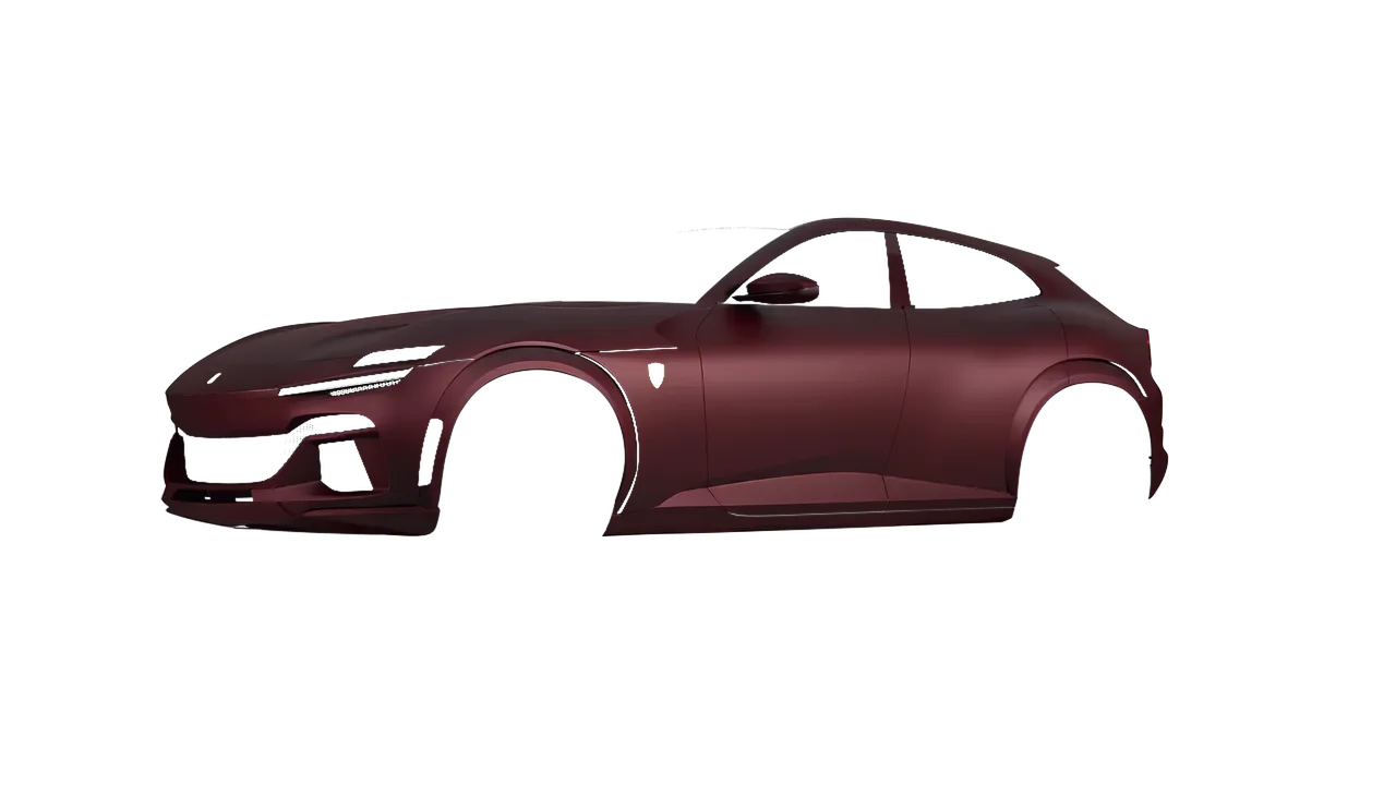 Ferrari Purosangue 2024 wrapped in Matt Widowed Red (KPMF K75508), front three-quarter view