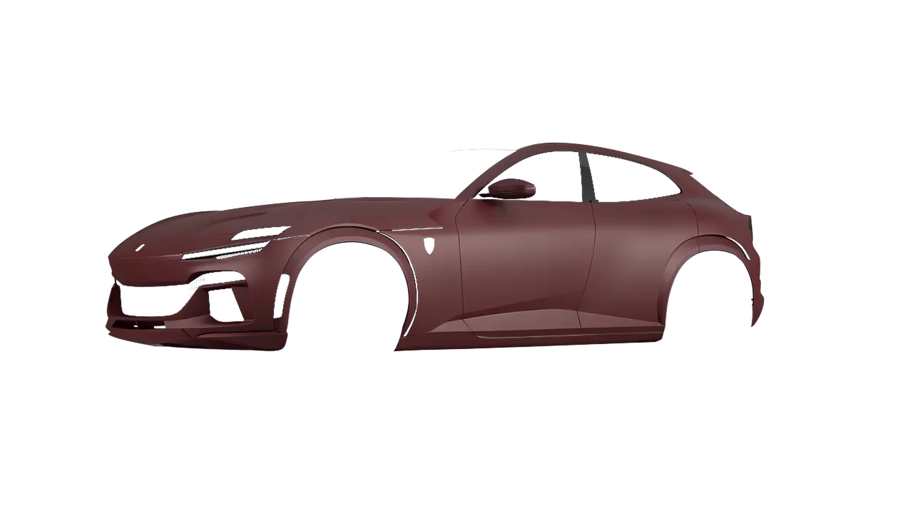 Ferrari Purosangue 2024 wrapped in Absolute Matt Mythos Red (KPMF K75801), front three-quarter view