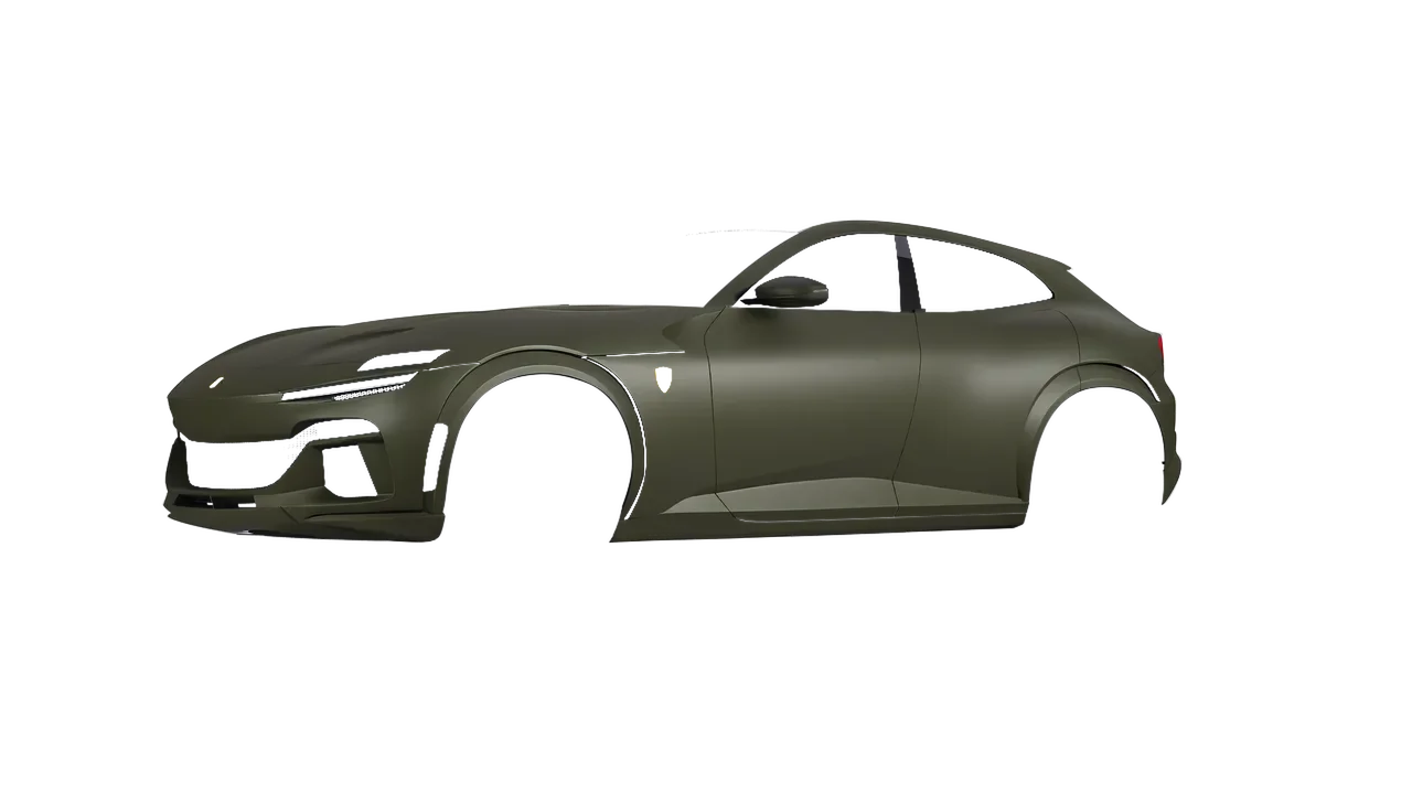 Ferrari Purosangue 2024 wrapped in Nato Olive Matt (ORACAL 970RA-285M), front three-quarter view
