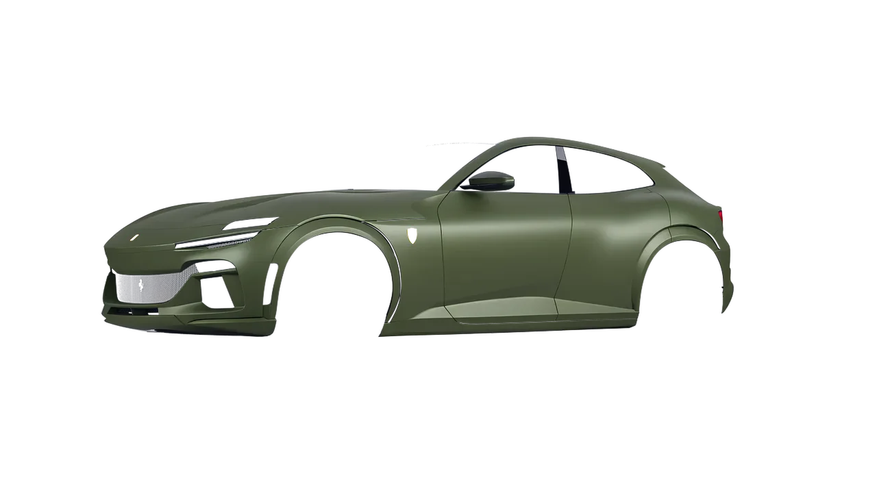 Ferrari Purosangue 2024 wrapped in Olive Green (Avery Dennison SW900-732-O), front three-quarter view