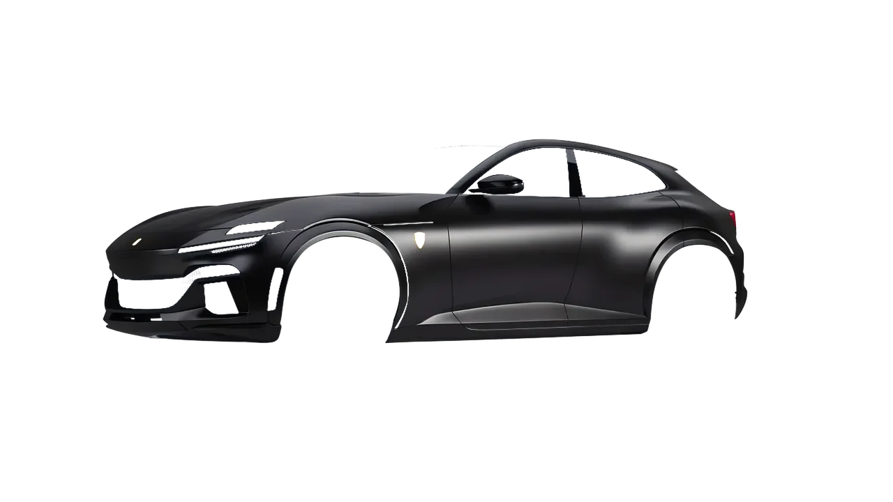 Ferrari Purosangue 2024 wrapped in Matt Perfect Black (KPMF K75547), front three-quarter view