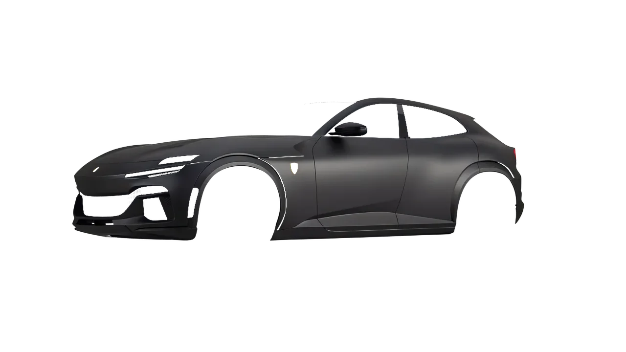 Ferrari Purosangue 2024 wrapped in Absolute Matt Perfect Black (KPMF K75810), front three-quarter view