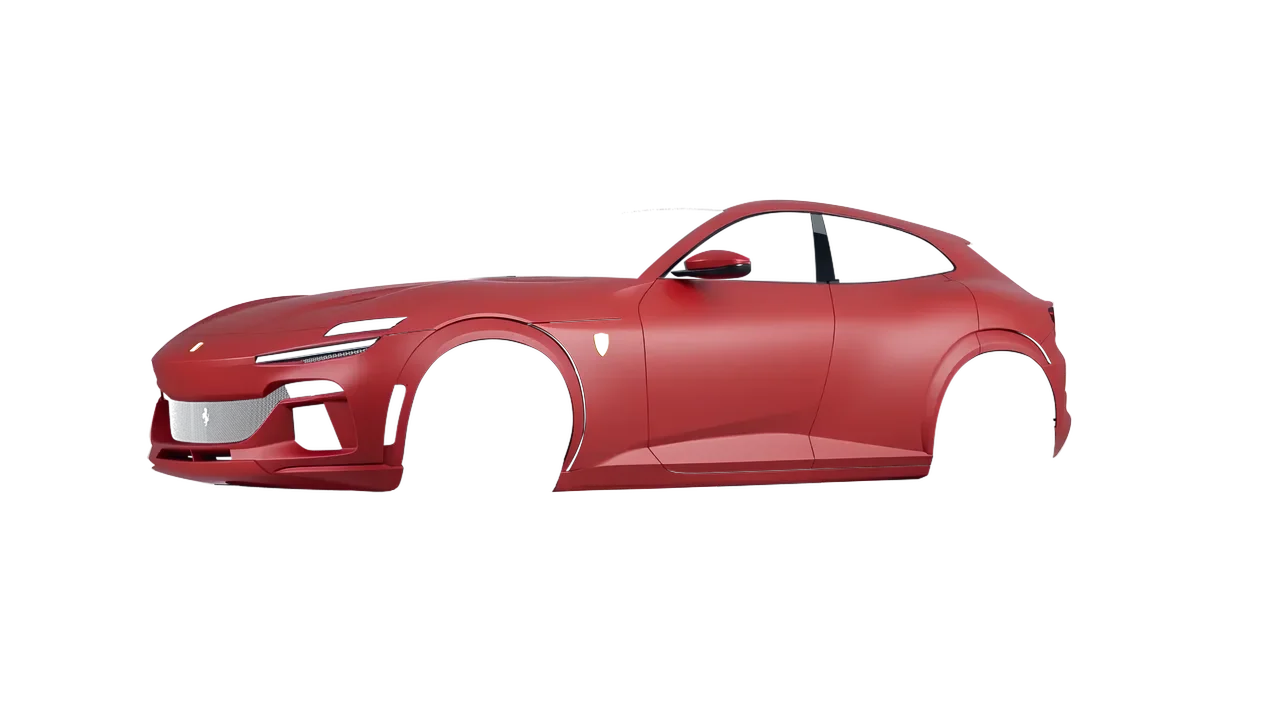 Ferrari Purosangue 2024 wrapped in Matte Red (3M M13), front three-quarter view